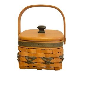 Longaberger 2000 Tree Trimming Little Star Basket with Wood Lid and Liner Green